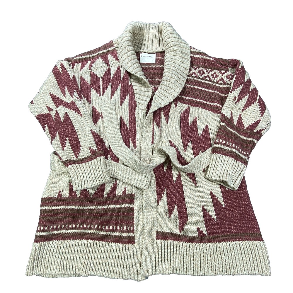 Lucky Brand Aztec Western Cardigan Sweater Women's Large Bohemian Heavy New Y2K
